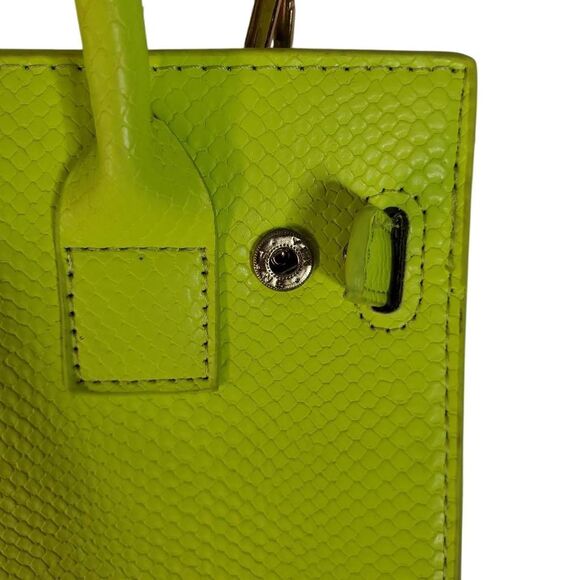 NWT PU Leather Textured Crossbody Nano Tote Bag Neon Green OS - Picture 5 of 10